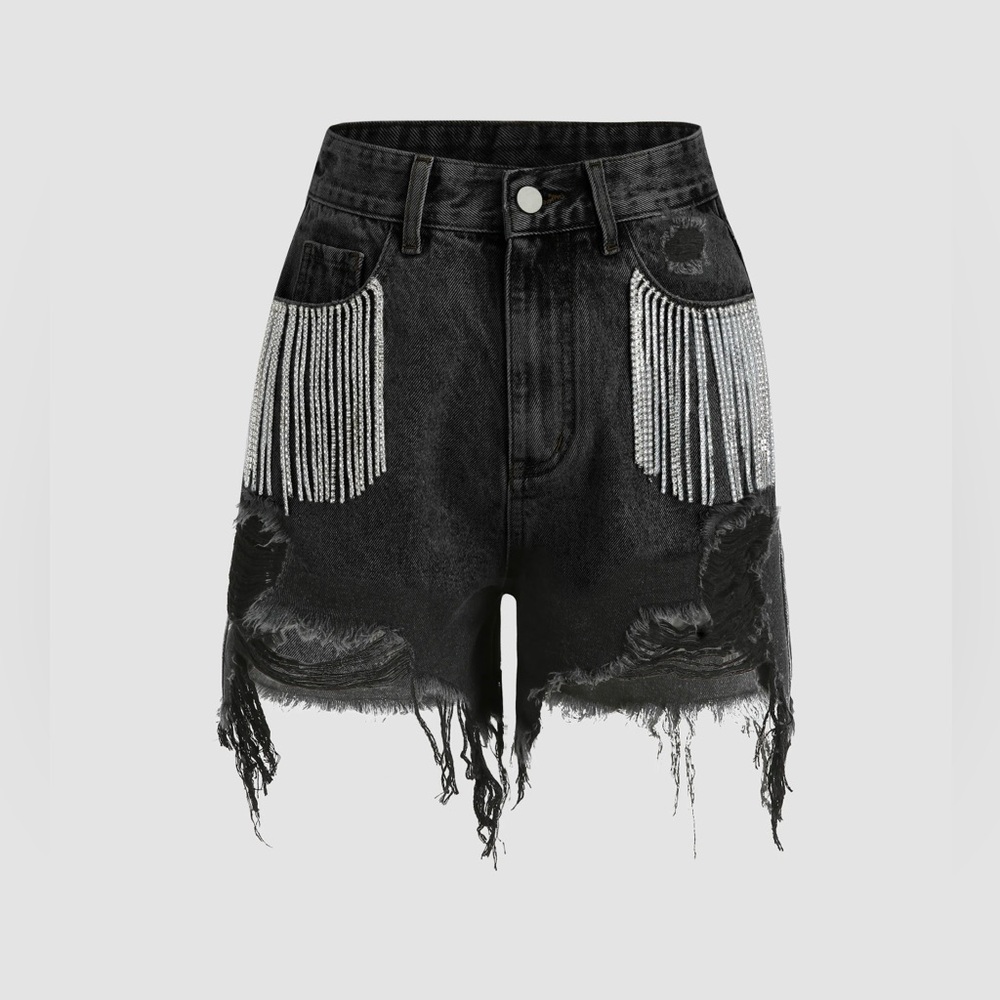 Western rhinestone black distressed women’s shorts size XL